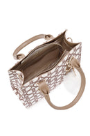 Kadın Bej Uzun Askılı Kumaş Monogram Desenli Kol Çantası | Derimod Kadın Bej Uzun Askılı Kumaş Monogram Desenli Kol Çantası | Derimod