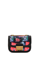 Women's Black Long Strap Printed Crossbody Bag | Derimod Women's Black Long Strap Printed Crossbody Bag | Derimod