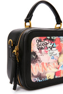 Women's Black Long Strap Printed Shoulder Bag | Derimod Women's Black Long Strap Printed Shoulder Bag | Derimod