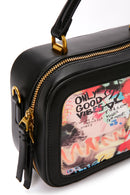 Women's Black Long Strap Printed Shoulder Bag | Derimod Women's Black Long Strap Printed Shoulder Bag | Derimod
