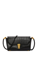 Women's Black Crocodile Patterned Shoulder Bag | Derimod Women's Black Crocodile Patterned Shoulder Bag | Derimod