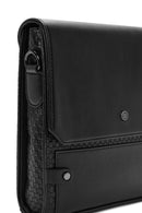 Men's Black Knitted Patterned Messenger Bag | Derimod Men's Black Knitted Patterned Messenger Bag | Derimod