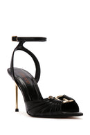 Kadın Siyah Bilekten Bantlı İnce Topuklu Deri Sandalet | Derimod Kadın Siyah Bilekten Bantlı İnce Topuklu Deri Sandalet | Derimod