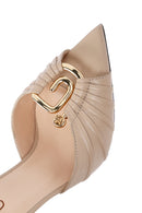 Women's Beige Ankle Strap Thin Heeled Leather Sandals | Derimod Women's Beige Ankle Strap Thin Heeled Leather Sandals | Derimod