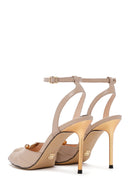 Women's Beige Ankle Strap Thin Heeled Leather Sandals | Derimod Women's Beige Ankle Strap Thin Heeled Leather Sandals | Derimod