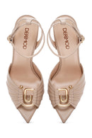 Women's Beige Ankle Strap Thin Heeled Leather Sandals | Derimod Women's Beige Ankle Strap Thin Heeled Leather Sandals | Derimod