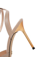 Women's Beige Ankle Strap Thin Heeled Leather Sandals | Derimod Women's Beige Ankle Strap Thin Heeled Leather Sandals | Derimod