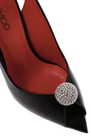 Women's Black High Thin Heels Leather Sandals with Accessory Detail | Derimod Women's Black High Thin Heels Leather Sandals with Accessory Detail | Derimod