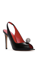 Women's Black High Thin Heels Leather Sandals with Accessory Detail | Derimod Women's Black High Thin Heels Leather Sandals with Accessory Detail | Derimod