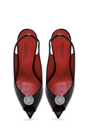 Women's Black High Thin Heels Leather Sandals with Accessory Detail | Derimod Women's Black High Thin Heels Leather Sandals with Accessory Detail | Derimod