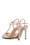 Women's Beige Ankle Strap Thin Heeled Patent Leather Sandals | Derimod Women's Beige Ankle Strap Thin Heeled Patent Leather Sandals | Derimod