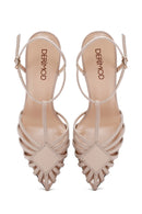 Women's Beige Ankle Strap Thin Heeled Patent Leather Sandals | Derimod Women's Beige Ankle Strap Thin Heeled Patent Leather Sandals | Derimod