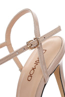 Women's Beige Ankle Strap Thin Heeled Patent Leather Sandals | Derimod Women's Beige Ankle Strap Thin Heeled Patent Leather Sandals | Derimod