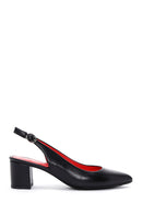 Derimod Gritti Women's Black Open Back Short Thick Heeled Leather Shoes | Derimod Derimod Gritti Women's Black Open Back Short Thick Heeled Leather Shoes | Derimod