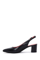 Derimod Gritti Women's Black Open Back Short Thick Heeled Leather Shoes | Derimod Derimod Gritti Women's Black Open Back Short Thick Heeled Leather Shoes | Derimod