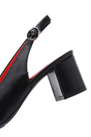 Derimod Gritti Women's Black Open Back Short Thick Heeled Leather Shoes | Derimod Derimod Gritti Women's Black Open Back Short Thick Heeled Leather Shoes | Derimod