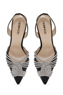 Women's Black Stone Open Back Thin Heeled Shoes | Derimod Women's Black Stone Open Back Thin Heeled Shoes | Derimod