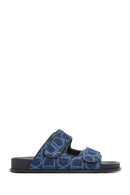 Women's Blue Banded Jean Fabric Leather Slippers | Derimod Women's Blue Banded Jean Fabric Leather Slippers | Derimod