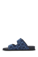 Women's Blue Banded Jean Fabric Leather Slippers | Derimod Women's Blue Banded Jean Fabric Leather Slippers | Derimod