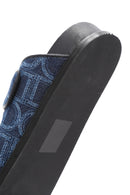 Women's Blue Banded Jean Fabric Leather Slippers | Derimod Women's Blue Banded Jean Fabric Leather Slippers | Derimod
