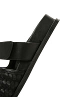 Women's Black Knit Leather Slippers | Derimod Women's Black Knit Leather Slippers | Derimod