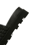 Women's Black Knit Leather Slippers | Derimod Women's Black Knit Leather Slippers | Derimod