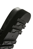 Women's Black Knit Leather Slippers | Derimod Women's Black Knit Leather Slippers | Derimod