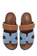 Women's Tan Striped Leather Slippers | Derimod Women's Tan Striped Leather Slippers | Derimod