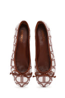 Women's Brown Monogrammed Leather Ballerina Shoes | Derimod Women's Brown Monogrammed Leather Ballerina Shoes | Derimod