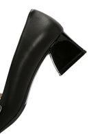 Women's Black Thick Short Heeled Leather Shoes | Derimod Women's Black Thick Short Heeled Leather Shoes | Derimod