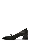 Women's Black Thick Short Heeled Leather Shoes | Derimod Women's Black Thick Short Heeled Leather Shoes | Derimod