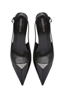 Women's Black Open Back Leather Short Heel Stiletto | Derimod Women's Black Open Back Leather Short Heel Stiletto | Derimod