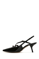 Women's Black Open Back Thin Heeled Patent Leather Stiletto | Derimod Women's Black Open Back Thin Heeled Patent Leather Stiletto | Derimod