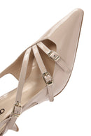 Women's Powder Open Back Thin Heeled Patent Leather Stiletto | Derimod Women's Powder Open Back Thin Heeled Patent Leather Stiletto | Derimod