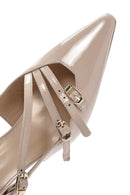 Women's Powder Open Back Thin Heeled Patent Leather Stiletto | Derimod Women's Powder Open Back Thin Heeled Patent Leather Stiletto | Derimod