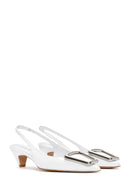 Kadın Beyaz Arkası Açık Kısa Topuklu Deri Stiletto | Derimod Kadın Beyaz Arkası Açık Kısa Topuklu Deri Stiletto | Derimod