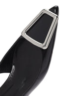 Women's Black Open Back Low Heel Leather Stiletto | Derimod Women's Black Open Back Low Heel Leather Stiletto | Derimod