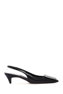 Women's Black Open Back Low Heel Leather Stiletto | Derimod Women's Black Open Back Low Heel Leather Stiletto | Derimod