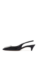 Women's Black Open Back Low Heel Leather Stiletto | Derimod Women's Black Open Back Low Heel Leather Stiletto | Derimod