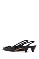 Women's Black Open Back Low Heel Leather Stiletto | Derimod Women's Black Open Back Low Heel Leather Stiletto | Derimod