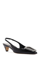 Women's Black Open Back Low Heel Leather Stiletto | Derimod Women's Black Open Back Low Heel Leather Stiletto | Derimod