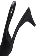 Women's Black Open Back Low Heel Leather Stiletto | Derimod Women's Black Open Back Low Heel Leather Stiletto | Derimod