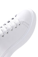 Women's White Lace-up Thick-Sole Leather Sneaker | Derimod Women's White Lace-up Thick-Sole Leather Sneaker | Derimod