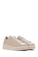 Women's Beige Lace-up Thick-Sole Leather Sneaker | Derimod Women's Beige Lace-up Thick-Sole Leather Sneaker | Derimod