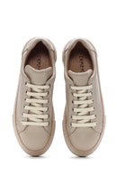 Women's Beige Lace-up Thick-Sole Leather Sneaker | Derimod Women's Beige Lace-up Thick-Sole Leather Sneaker | Derimod