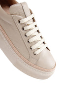 Women's Beige Lace-up Thick-Sole Leather Sneaker | Derimod Women's Beige Lace-up Thick-Sole Leather Sneaker | Derimod