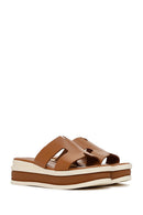 Women's Tan Thick Soled Leather Slippers | Derimod Women's Tan Thick Soled Leather Slippers | Derimod