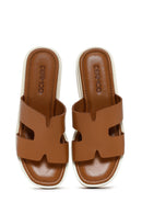 Women's Tan Thick Soled Leather Slippers | Derimod Women's Tan Thick Soled Leather Slippers | Derimod