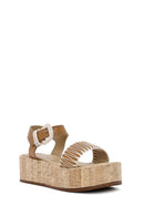 Kadın Taba Kalın Tabanlı Bilekten Bantlı Deri Sandalet | Derimod Kadın Taba Kalın Tabanlı Bilekten Bantlı Deri Sandalet | Derimod