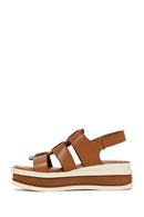 Women's Tan Thick Soled Leather Sandals | Derimod Women's Tan Thick Soled Leather Sandals | Derimod